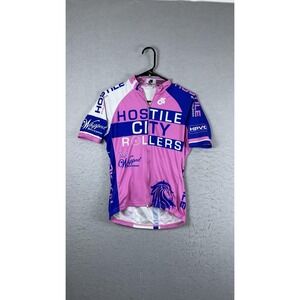 Champion‎ System Hostile City Rollers Cycling Jersey Mens M Pink Full Zip Bike